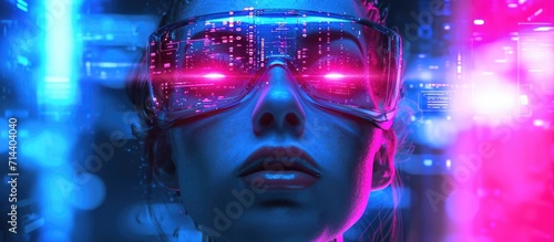 Futuristic cyber girl in neon lights, cyberspace, future technologies, VR games. © 2rogan