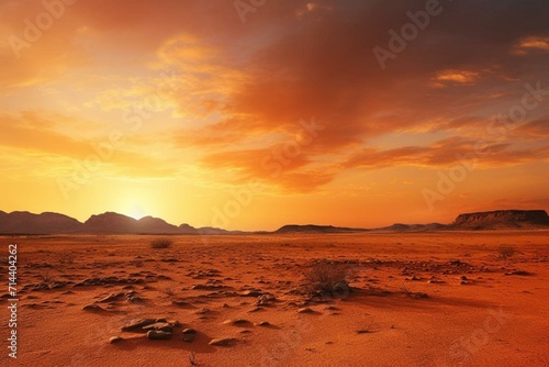 Fototapet Morning dawn above arid land. Generative AI