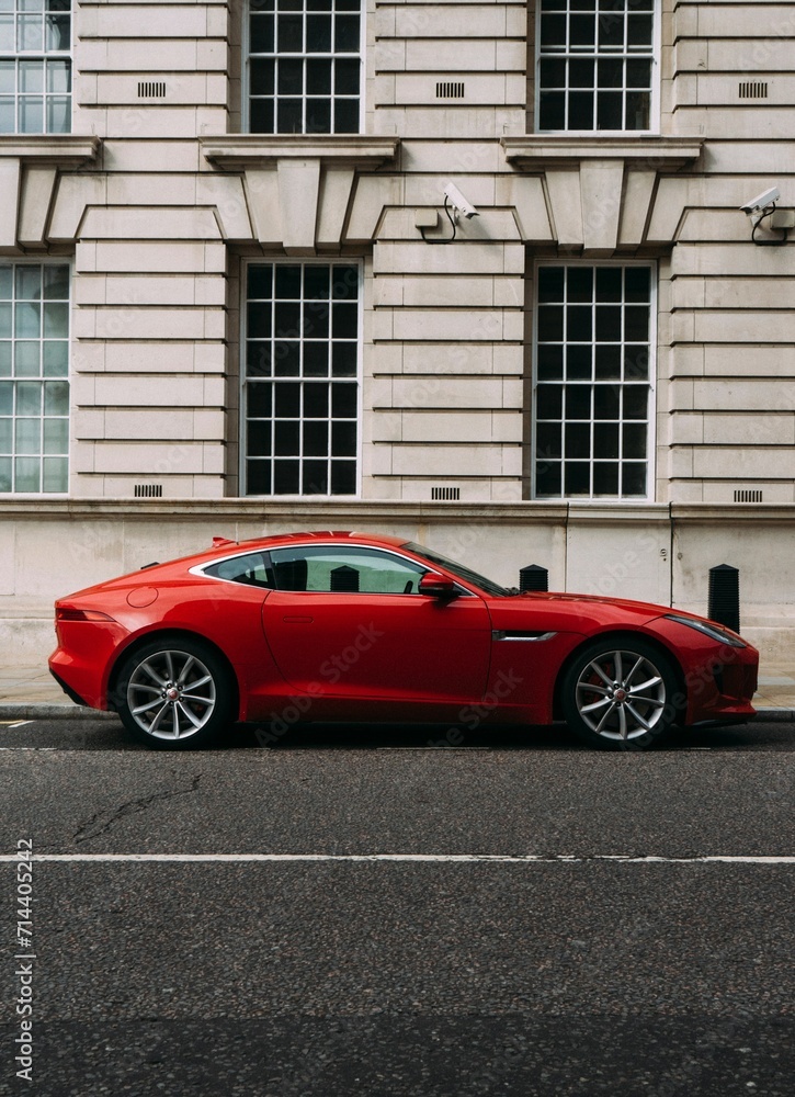 red car on the street