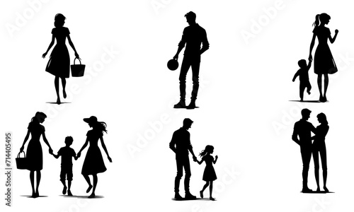 fAMILY AND COUPLES  icons silhouettes or vectors set   black and white FAMILY illustraion  family set 02