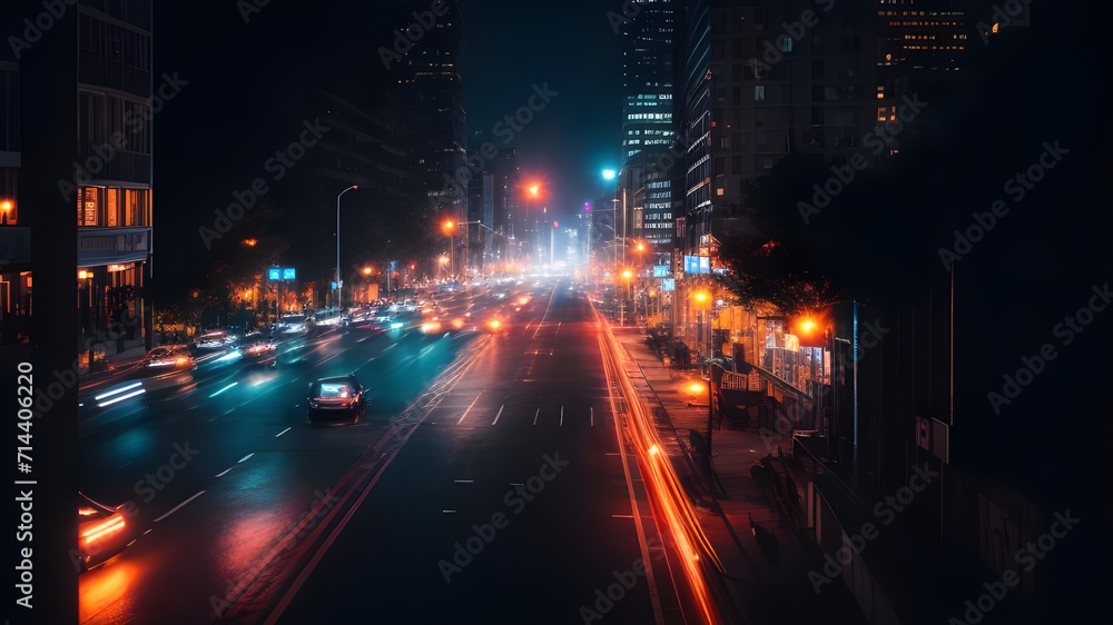 ityscape in Motion: Nighttime Highway with Dazzling Car Trails ityscape in Motion: Nighttime Highway with Dazzling Car Trails