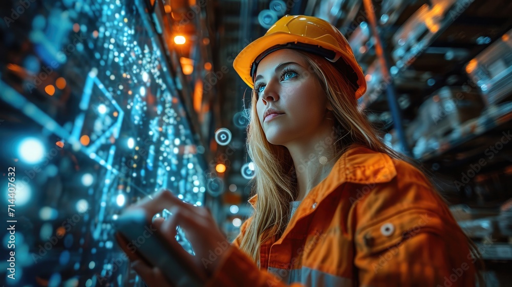Processing Female Employee Female employee checking work system Processing system using modern ...