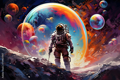 Colorful Astronauts Exploring the Stars: A Graphic Illustration