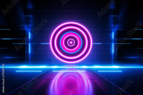 Target with Glowing Hologram and Arrow Hitting Center in Neon Light