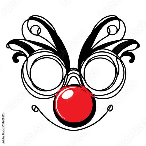Continuous Line Drawing of Carnival goggles with a red nose day. Design element for logo or emblem . Hand Drawn Symbol Vector Illustration photo