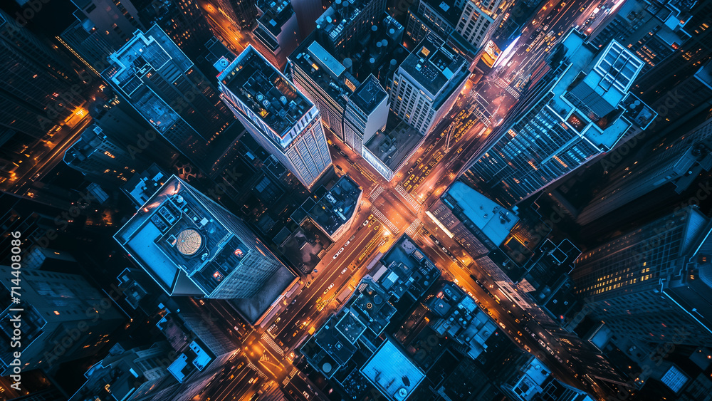 An Aerial View of a Bustling Metropolis at Night An Aerial View of a Bustling Metropolis at Night