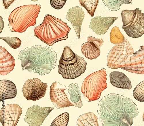 Seashells, Fabric Pattern, Seamless Pattern.