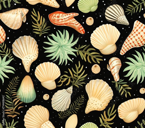 Seashells, Fabric Pattern, Seamless Pattern.