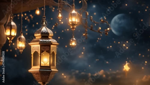 islamic lantern in the night fantasy ramadan kareem photo