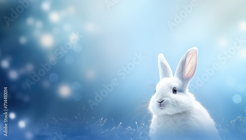 White hare in winter background  easter concept
