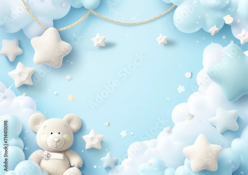 Baby Boy Announcement Birthday Card Background Wallpaper Image 5 x 7 Blue