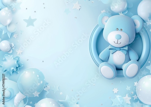 Baby Boy Announcement Birthday Card Background Wallpaper Image 5 x 7 Blue