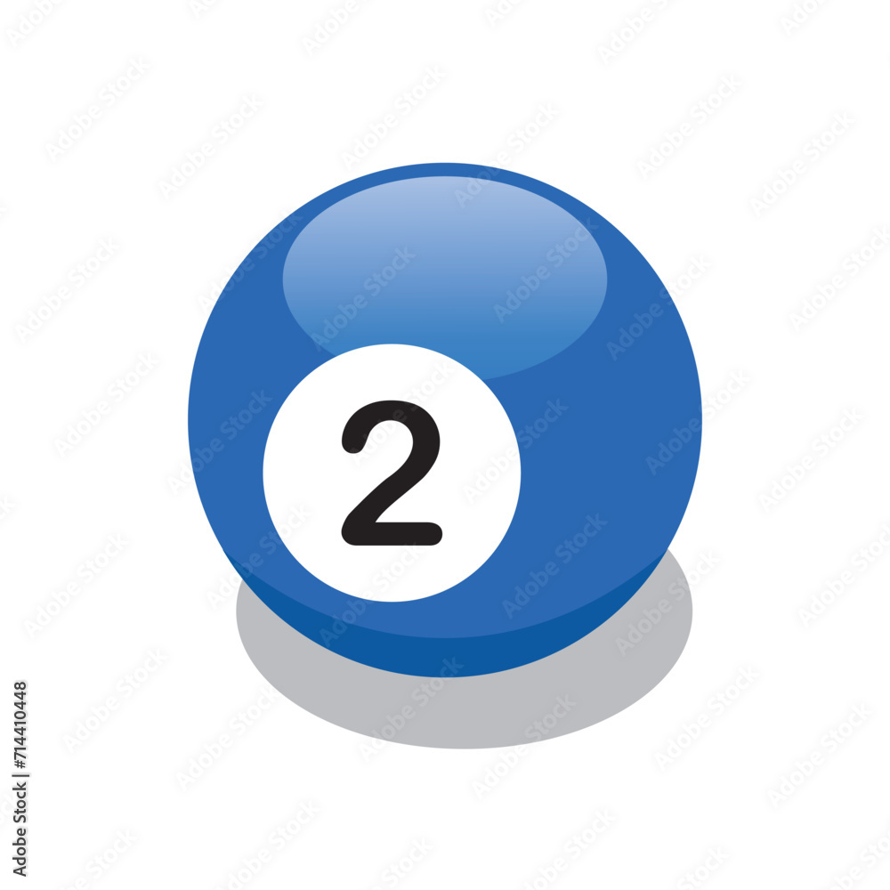 8 ball or snooker vector illustration, blue solid ball from a club or casino, number 2 8 ball or snooker vector illustration, blue solid ball from a club or casino, number 2