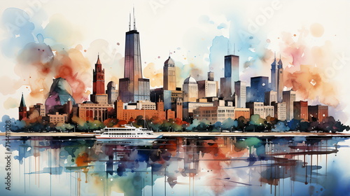 a watercolor big city skyline © duyina1990