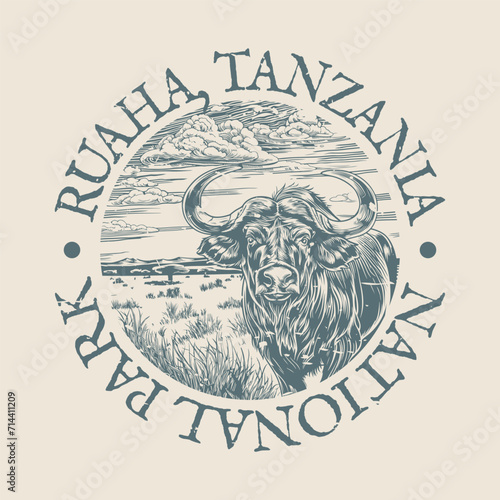 Ruaha, Tanzania Illustration Clip Art Design Shape. National Park Vintage Icon Vector Stamp. photo