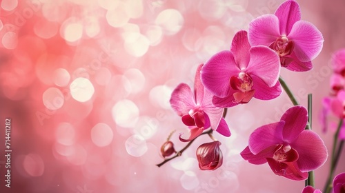  a close up of a pink flower with boke of light in the background and a blurry boke of light in the middle of the image in the background.