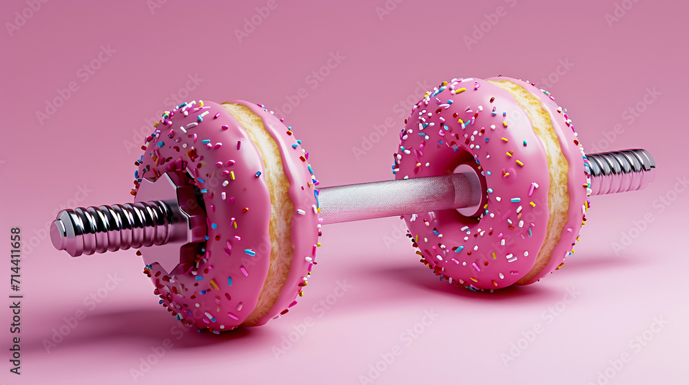cute concept gym dumbbells made of donuts pinkcore pink surreal Stock Photo Adobe Stock