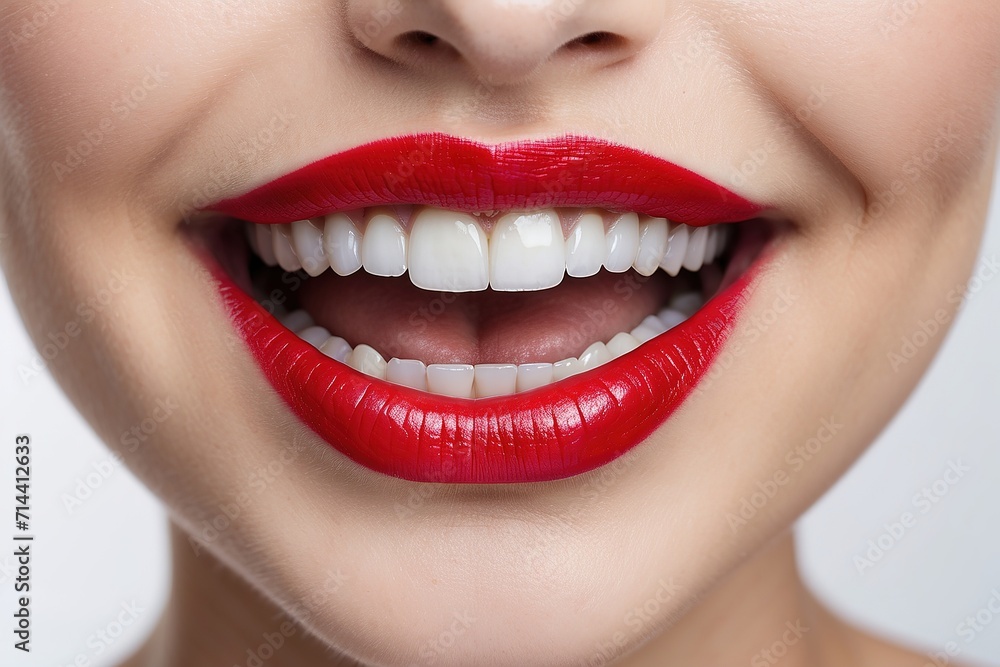 Boca femenina, dentadura perfecta y labios rojos Boca femenina, dentadura perfecta y labios rojos