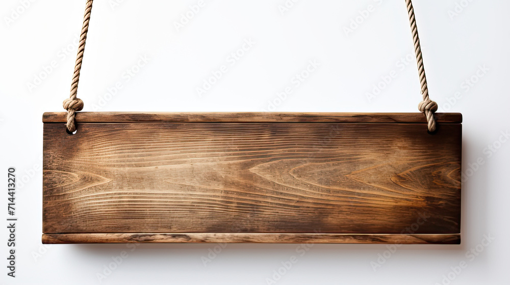 blank wood sign hanging on white wall with area for text. blank wood sign hanging on white wall with area for text.