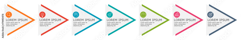 Fototapeta premium Business infographic Vector with 7 steps.Used for presentation,information,education,connection,marketing, project,strategy,technology,learn,brainstorm,creative,growth,abstract,stairs,idea,text,work.