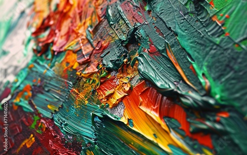 Close-up abstract painting with bold color strokes impasto style