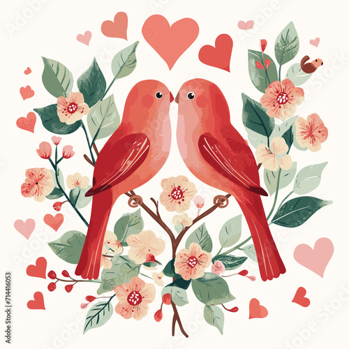 Romantic red birds on a branch and romantic moments, Valentine's Day Gifts