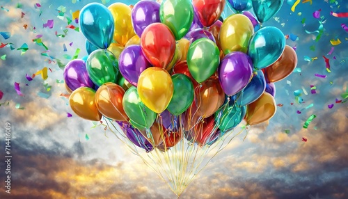 Colorful Bunch of Birthday Balloons Flying for Party and Celebrations With Space for Message Isolated in Pink Background.