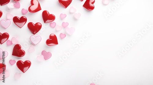 Valentines day themed background shiny red white pink hearts white background 