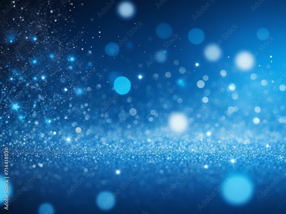 blue glow particle abstract bokeh background. Decoration bokeh glitters background, abstract shiny blue backdrop with circles, modern design overlay with sparkling glimmers. 