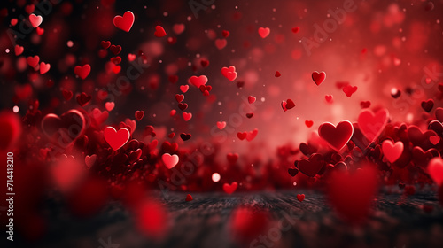 red hearts particles bokeh valentines background dazzling motion blur panorama glittery and shiny