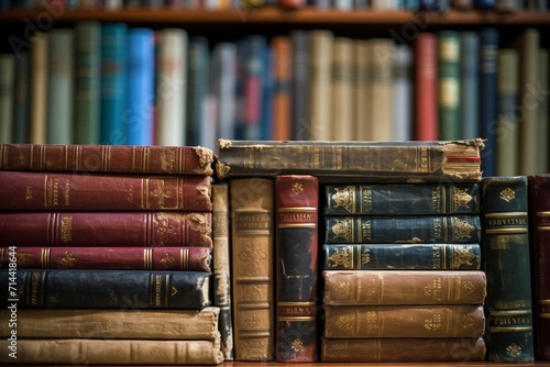 Close-up of books on library shelf  education  learning  university study. Generative AI