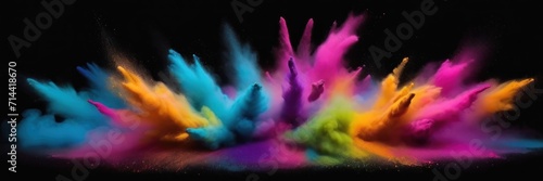 Multicolored dust powder paint explosion backdrop, abstract illustration, Hindu Holi festival of colors