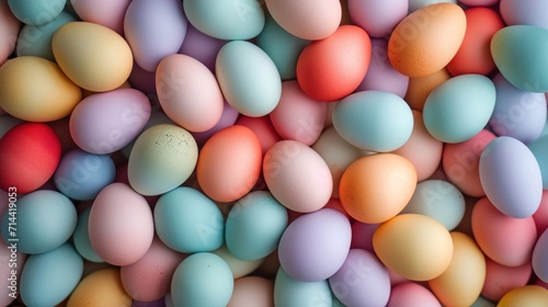  a pile of colorful eggs sitting next to each other on top of a pile of other colored eggs on top of a pile of other colored eggs on top of each other. © Anna