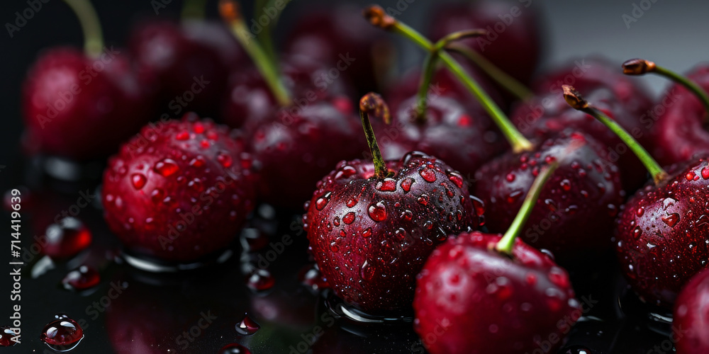 water droplets on red cherries, generative AI water droplets on red cherries, generative AI