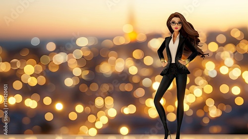 Doll Posed in Front of Cityscape A Quirky Blend of Urban and Playful Generative AI