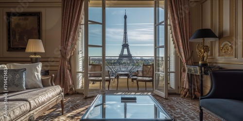 Luxury hotel room with a view of the Eiffel Tower © ParinApril