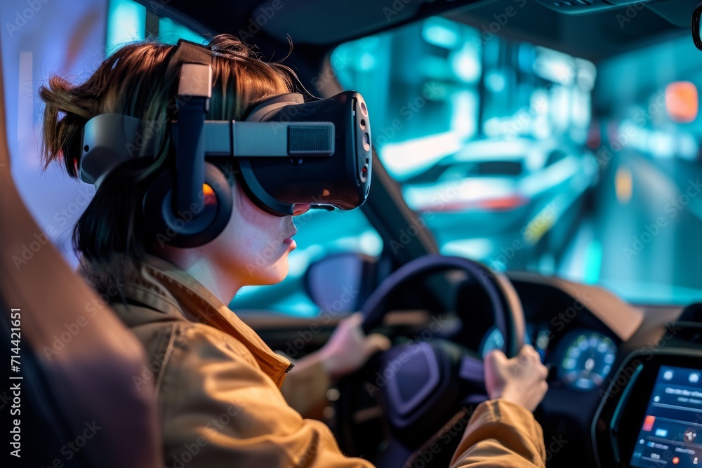 Person using virtual reality to simulate driving Person using virtual reality to simulate driving