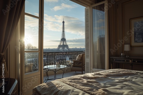 Luxury hotel room with a view of the Eiffel Tower © ParinApril
