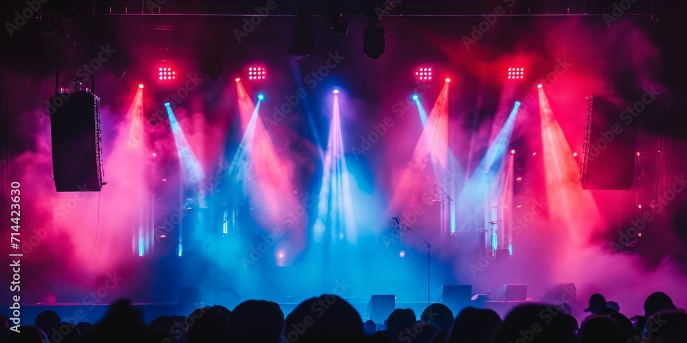 Stage with vibrant lights and smoke at a concert