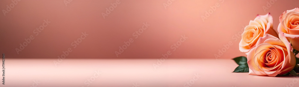Long large banner with roses on the right side with Peach Fuzz color predominant and free space for text Long large banner with roses on the right side with Peach Fuzz color predominant and free space for text