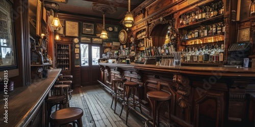 Vintage style bar interior with wooden architecture