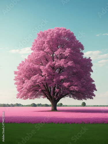 A very beautiful photo of a large tree in a field Generative AI
