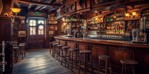 Vintage style bar interior with wooden architecture