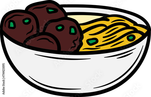 Handdrawn  Mie Bakso Indonesian Food