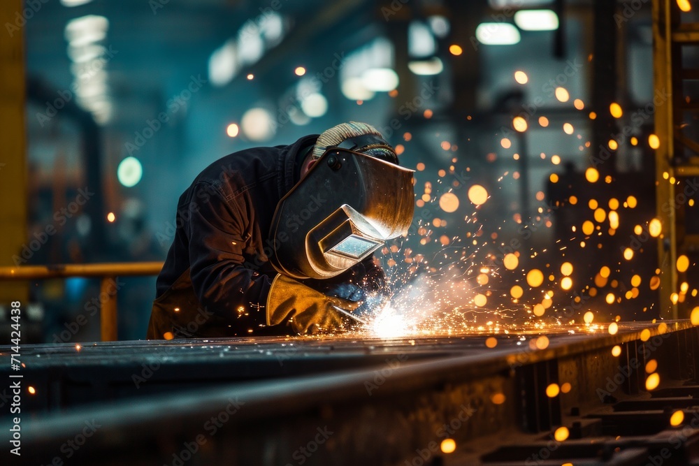 Welder at work with sparks flying Welder at work with sparks flying