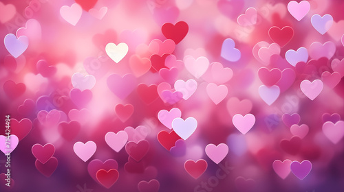 abstract bokeh background pink and white hearts arranged blurred background light purple red pink