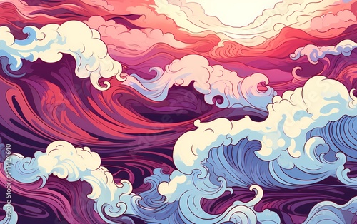 Colorful abstract background with Japanese wave style