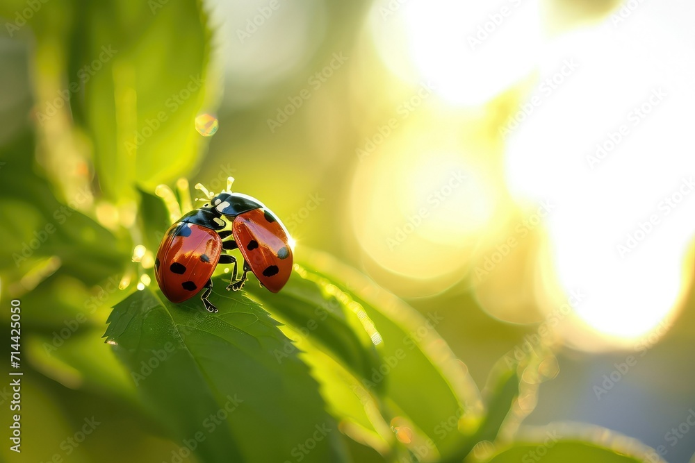 Lovely couple of ladybug on a leaf with copy space. Lovely couple of ladybug on a leaf with copy space.