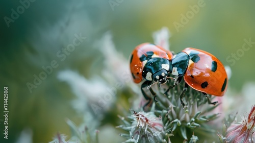 Lovely couple of ladybug on a leaf with copy space. © Suwanlee