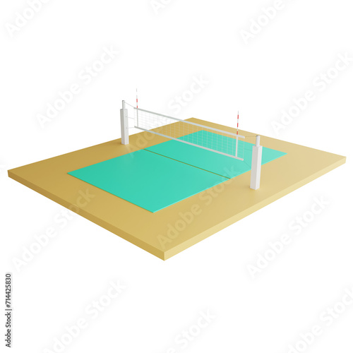 Volleyball court clipart flat design icon isolated on transparent background, 3D render sport and exercise concept